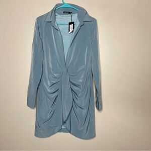 NWT Nastygal Tie Front Plain Shirt Long Sleeve Dress Size 6